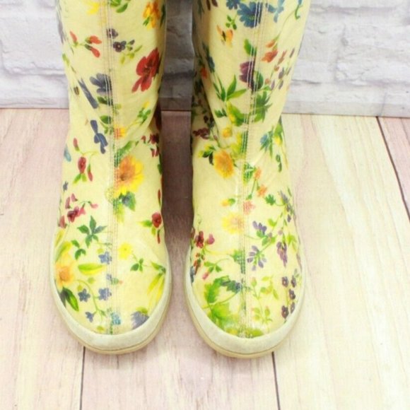 Timberland Cream Floral Print Insulated Knee High Rain Boots Size 7 M - Picture 5 of 9